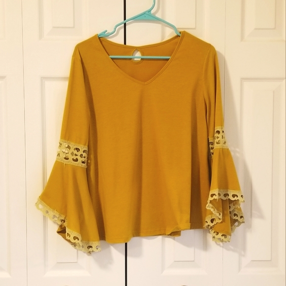 ROMWE Tops - 25% OFF! Mustard/Golden yellow bell sleeve blouse, S